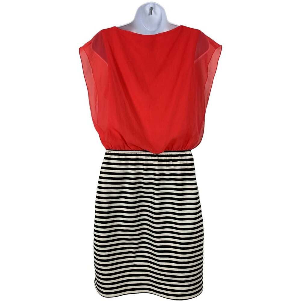 Studio Y Womens Red & Black Striped Sleeveless Dress With Sheer Top Medium - Picture 5 of 10